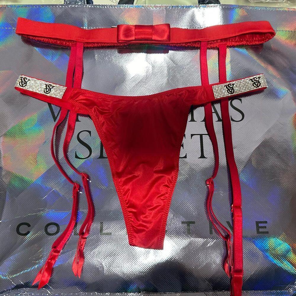 Victoria Secret Red Shine thong and garter set